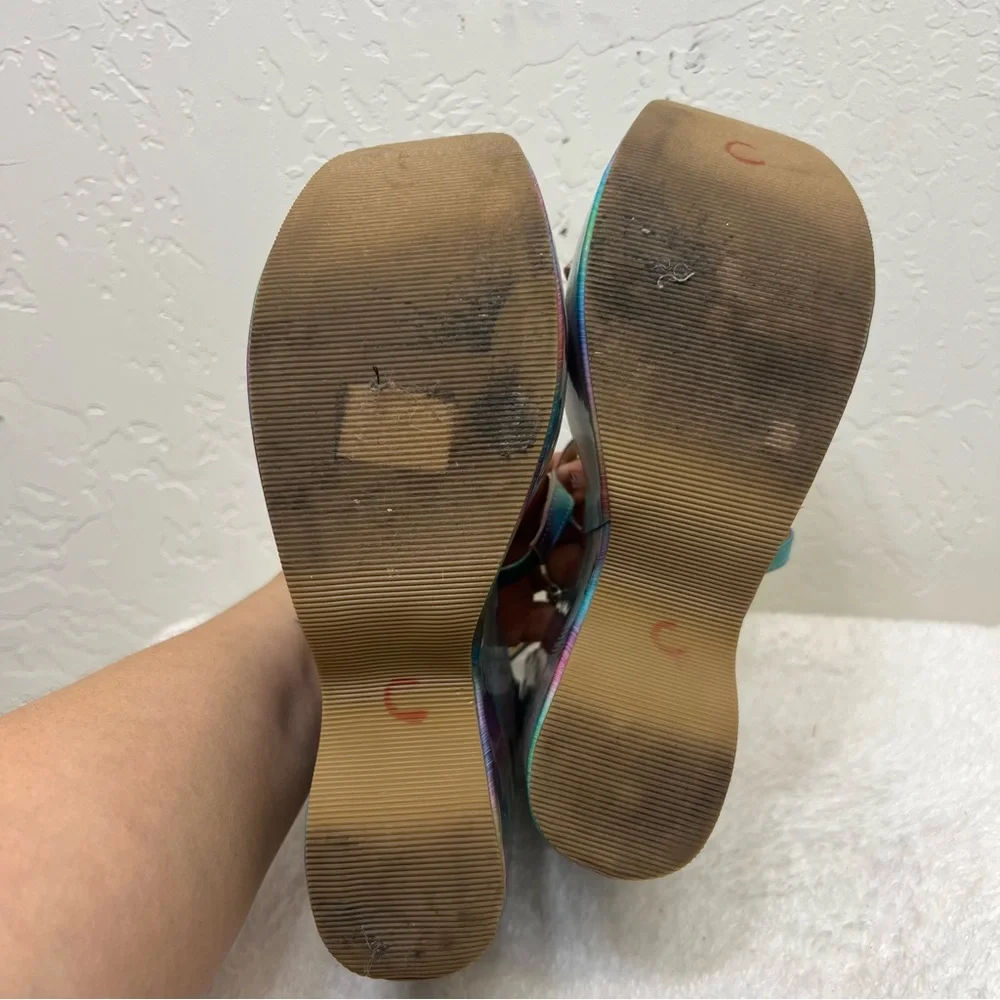Chase & Chloe Astra Platform Wedge Multicolor Ankle Strap Sandals Size 8